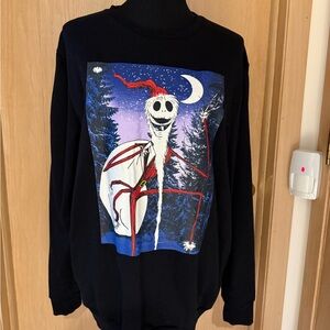 Black light fleece lined long sleeve tee w/ "Santa" Jack Skellington graphic